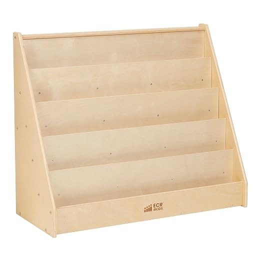 Front-facing wood book display – modern playroom ideas
