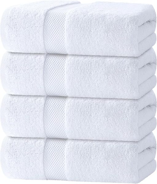 White Turkish cotton bath towels, 4 pack – blush pink bathroom ideas