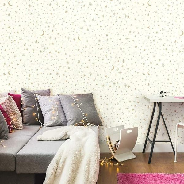 Tiny star peel & stick wallpaper – space themed boys room ideas