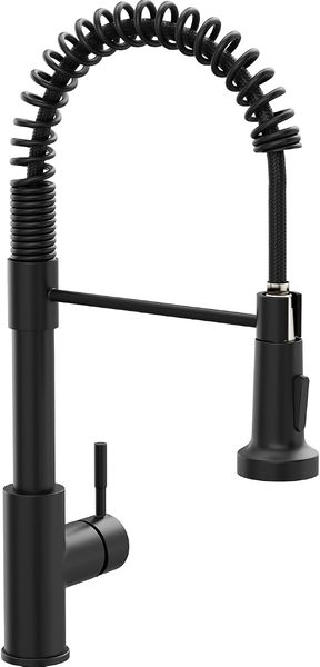Black pull down faucet – cream and oak kitchen ideas
