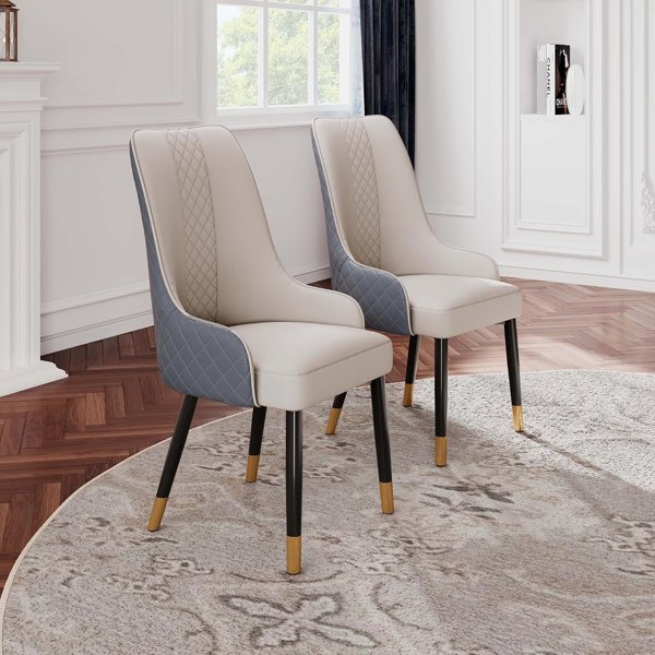 Faux leather dining chairs, set of 2 – white and gold dining room ideas