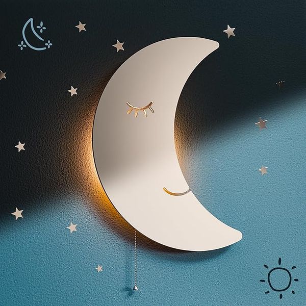 Sleepy moon wall lamp – space themed boys room ideas