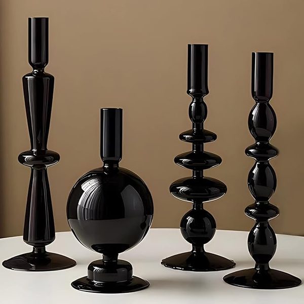 Black glass candle holders, set of 4 – cream and oak kitchen ideas
