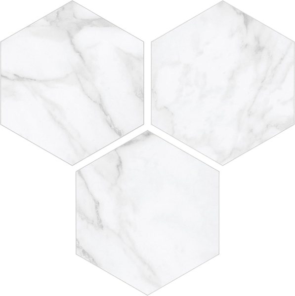 Peel & stick marble hexagon backsplash – cream and oak kitchen ideas