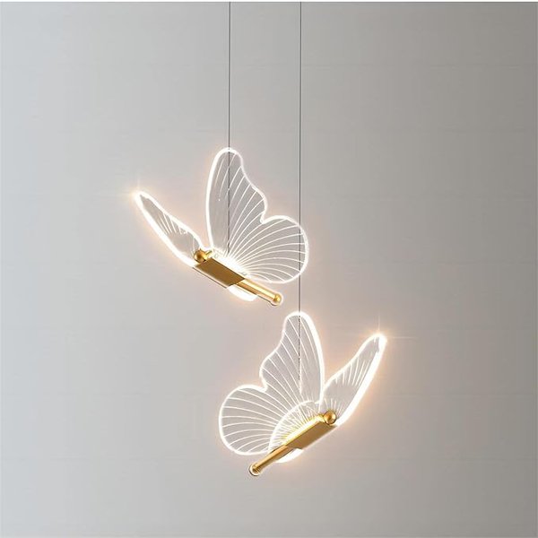 Gold butterfly LED pendant light – pink and white teen girl room