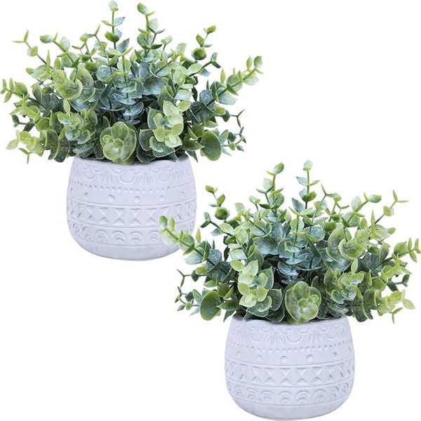 Faux eucalyptus in white pots, set of 2 – blush pink bathroom ideas