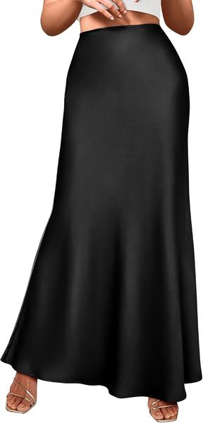 Satin mermaid maxi skirt – modest wedding guest outfit