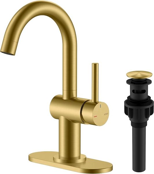 Brushed gold bathroom faucet – navy and gold powder room ideas
