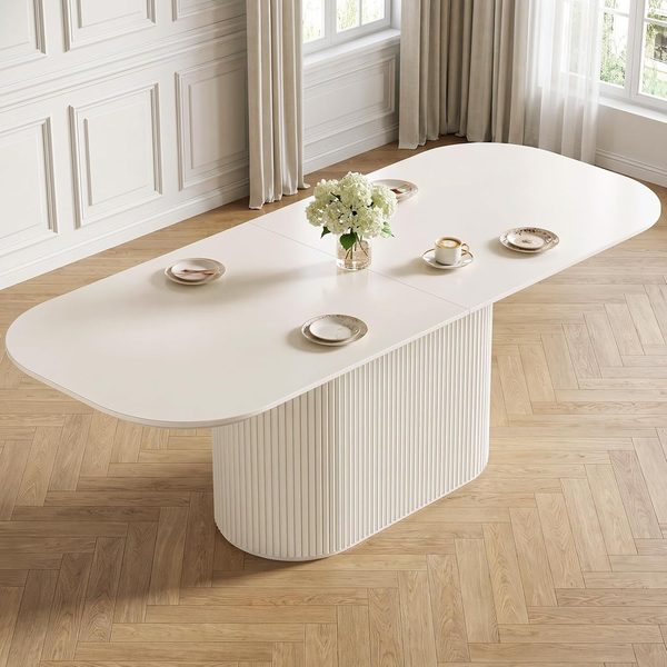 Oval fluted dining table – cream and oak kitchen ideas