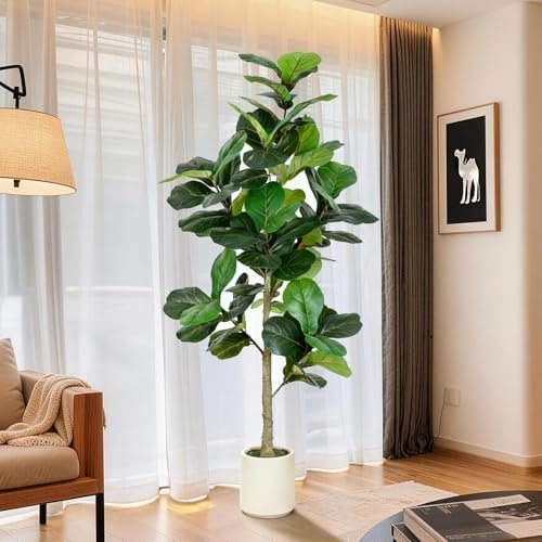Faux fiddle leaf fig tree, 6ft w pot – white and gold dining room ideas