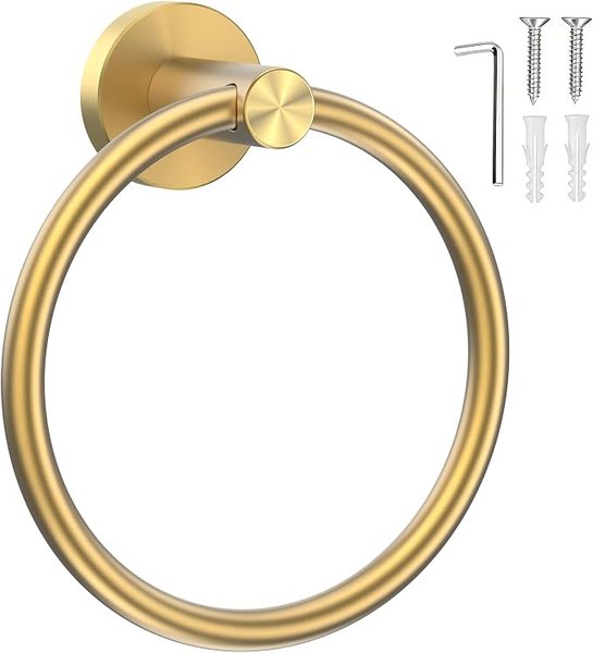 Gold towel ring – navy and gold powder room ideas