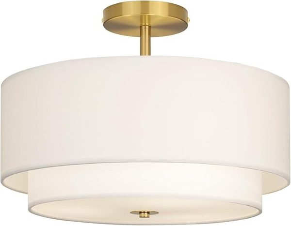 Gold & linen drum ceiling light – modern playroom ideas