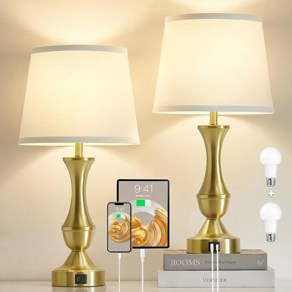 Gold & white table lamps, set of 2 – pink and white teen girl room