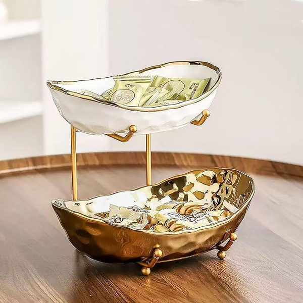 2 tier gold fruit bowl – cream and oak kitchen ideas