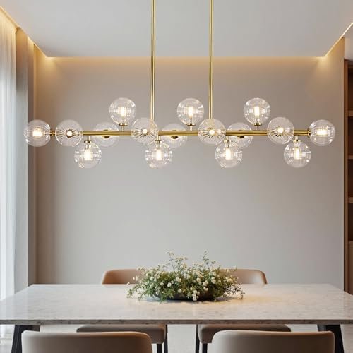 Gold glass globe chandelier, 55" – white and gold dining room ideas