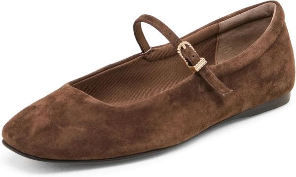 Suede Mary Jane flats – brown suede midi skirt outfit