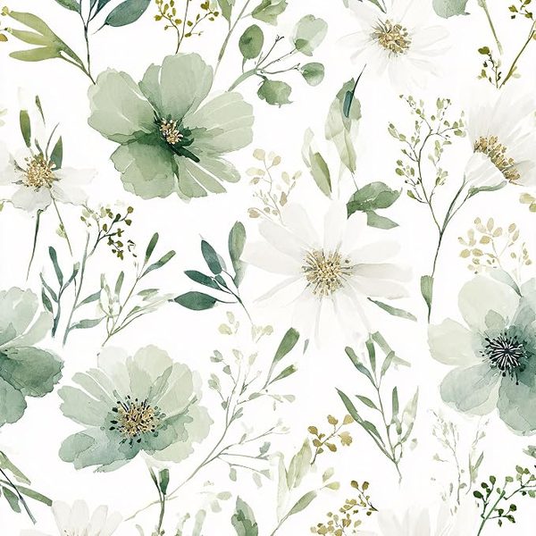 Sage floral peel & stick wallpaper – camel leather sofa living room ideas