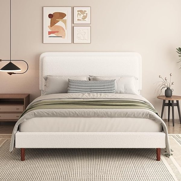 Boucle cloud platform bed – pink and white teen girl room