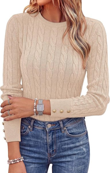 Cable knit sweater – brown plaid skirt outfit