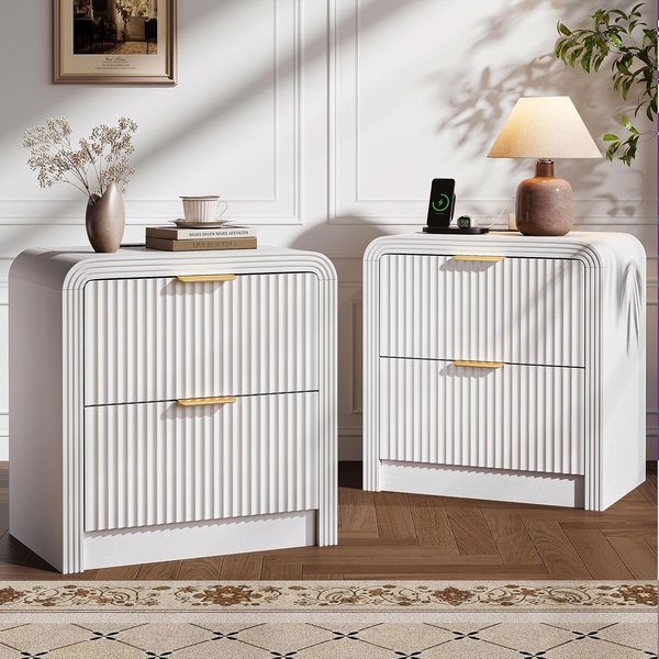 Fluted nightstand set – pink and white teen girl room
