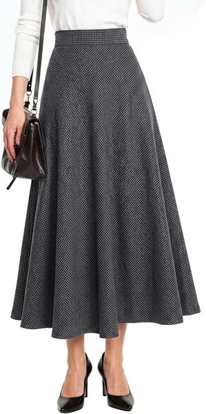 Wool A-line midi skirt – burgundy cardigan outfit