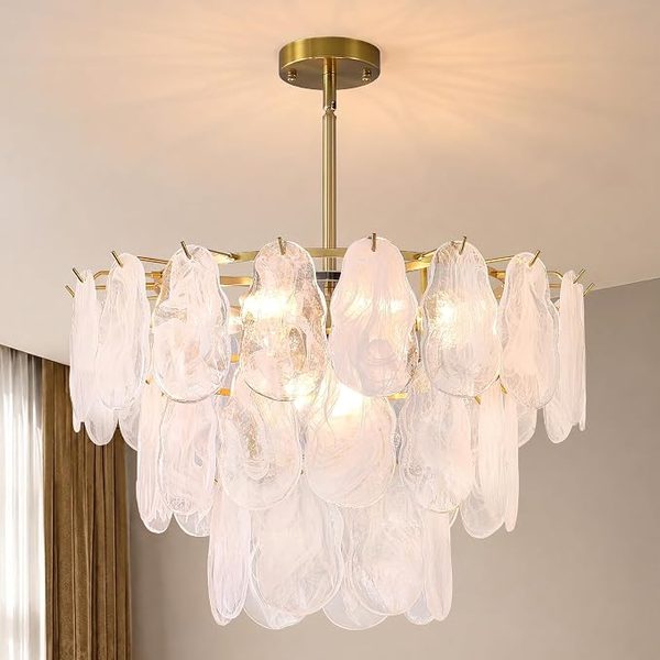 White glass cloud chandelier – cream and oak kitchen ideas