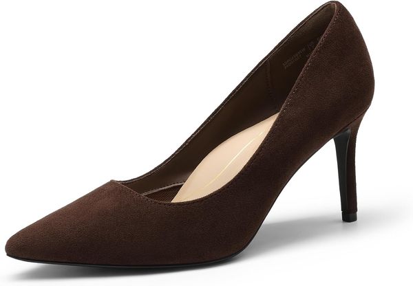 Suede pointed toe pumps – modest wedding guest outfit