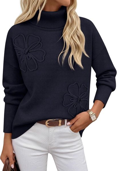 Floral turtleneck sweater – suede midi skirt outfit